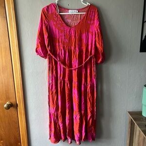 Petal and Pup Red and Pink Floral Midi Dress Size XS